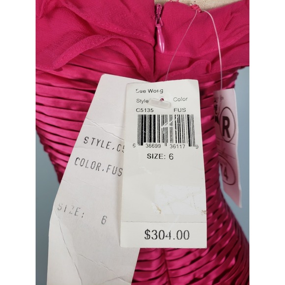 VTG Sue Wong Women's 6 100% Silk Dress Fuchsia Y2K Ruffle Strappy Formal NWT - Picture 7 of 9